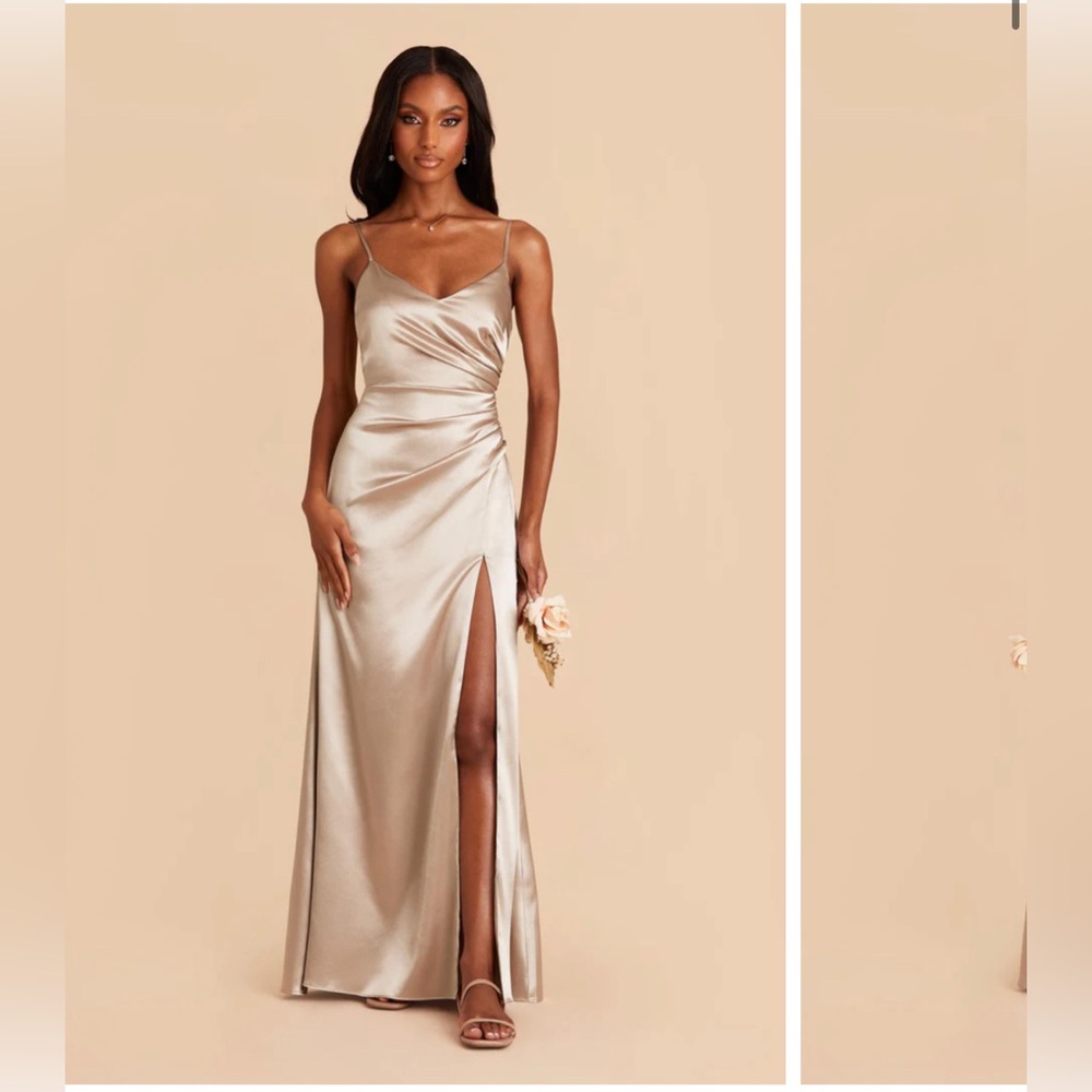 Birdy Grey Catherine Dress in Shiny Satin Neutral Champagne